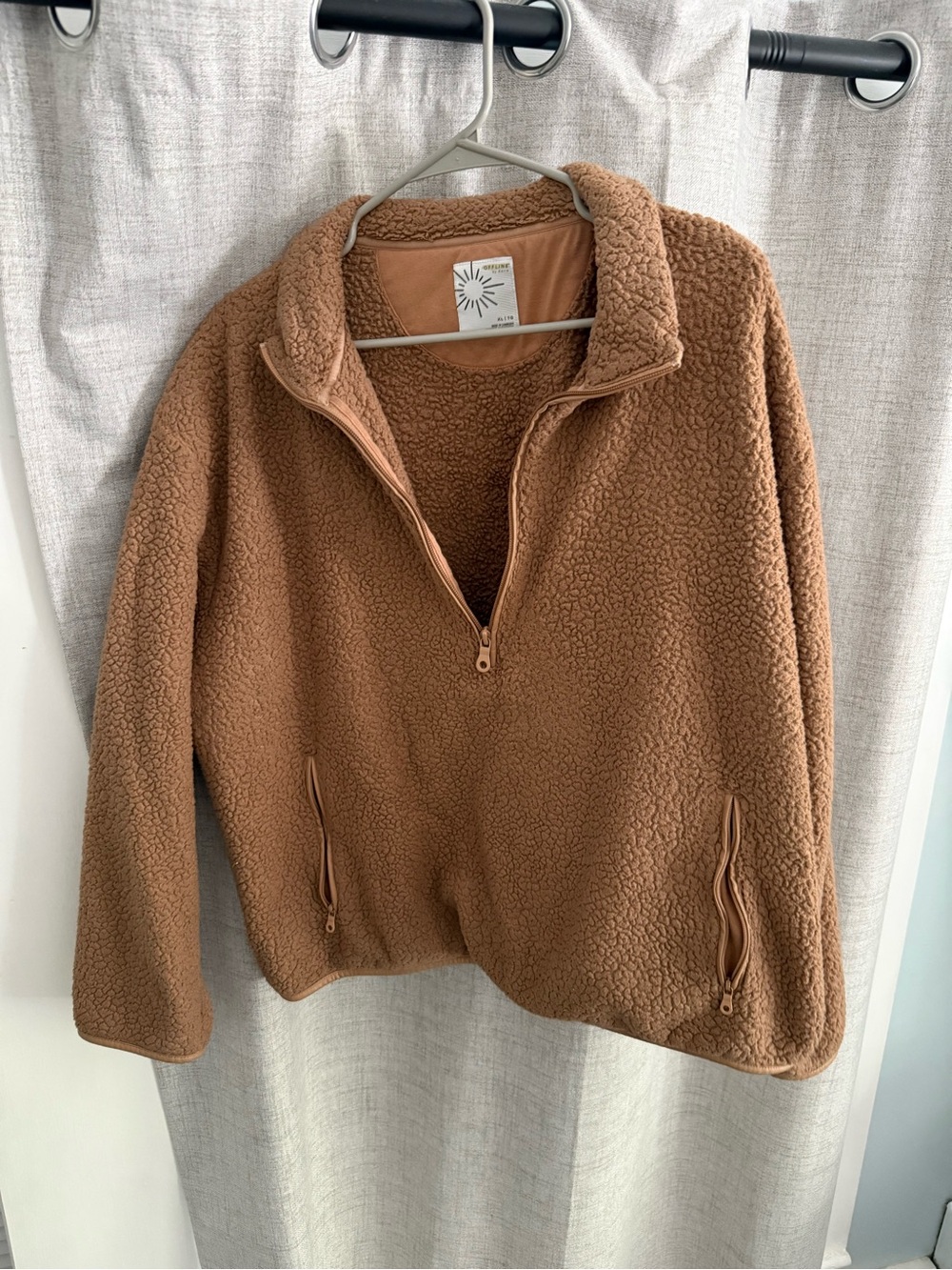 aerie Brown Teddy Sherpa Quarter-Zip Pullover